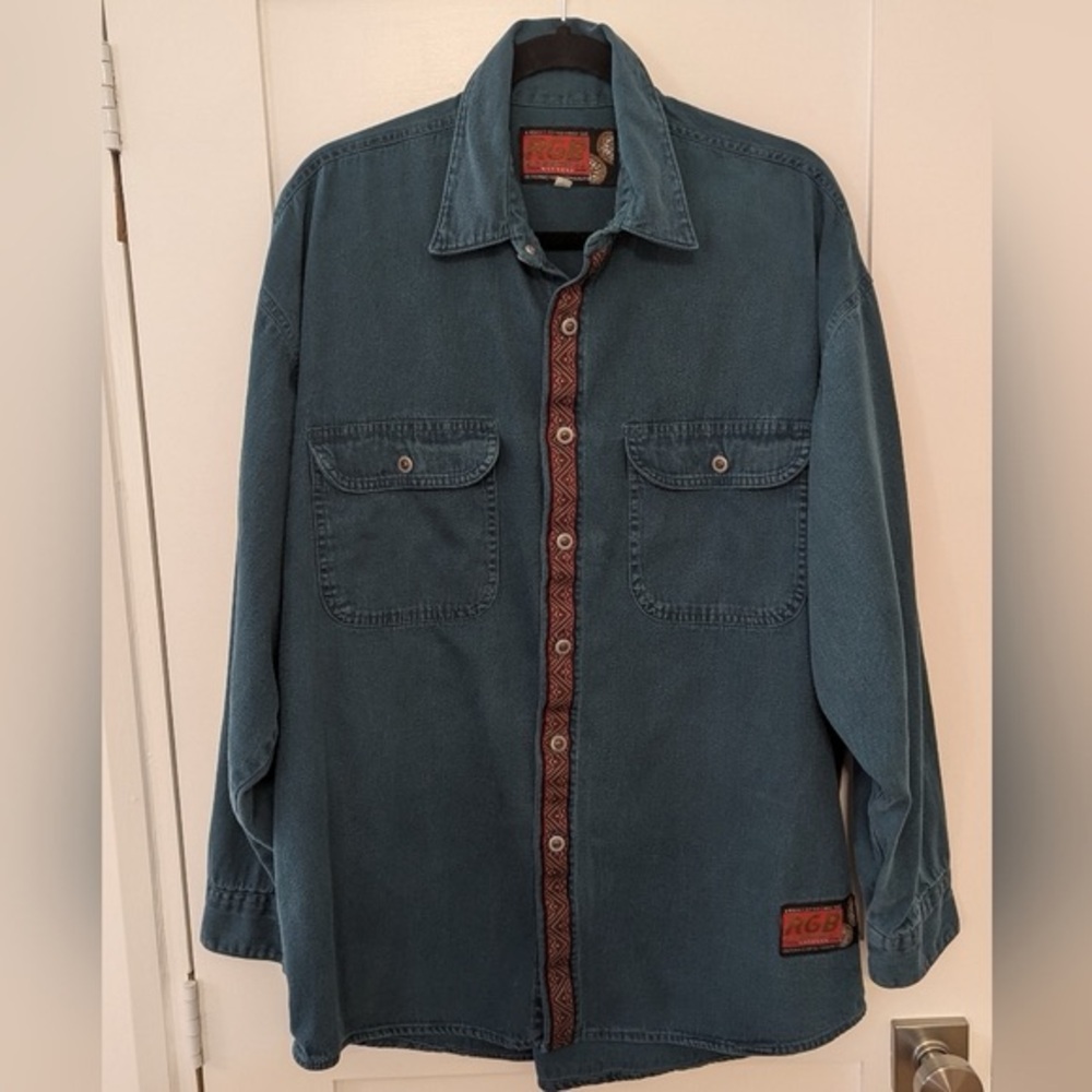 RGB Browns Trade Mark Vintage Teal Denim   &   Aztec Print Button Up